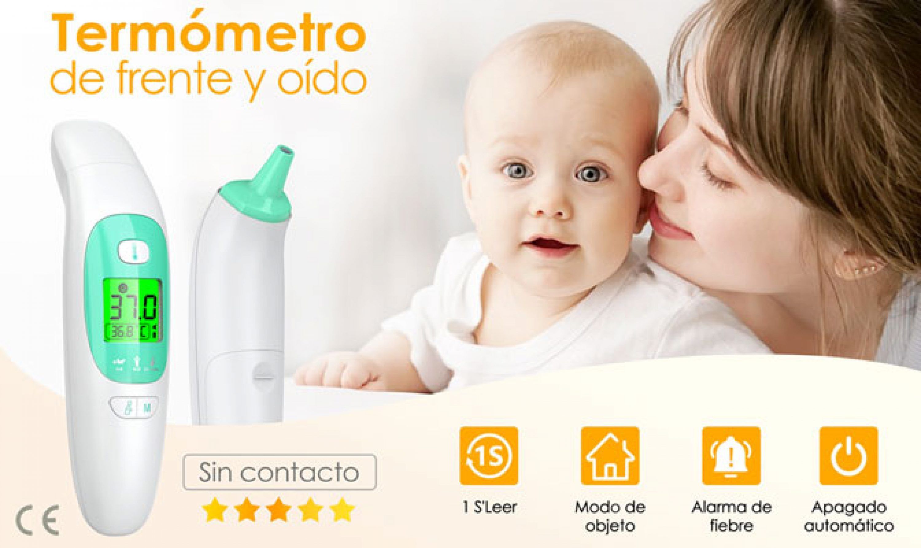 Termómetro digital de frente y oído por infrarrojos KKmier 20M