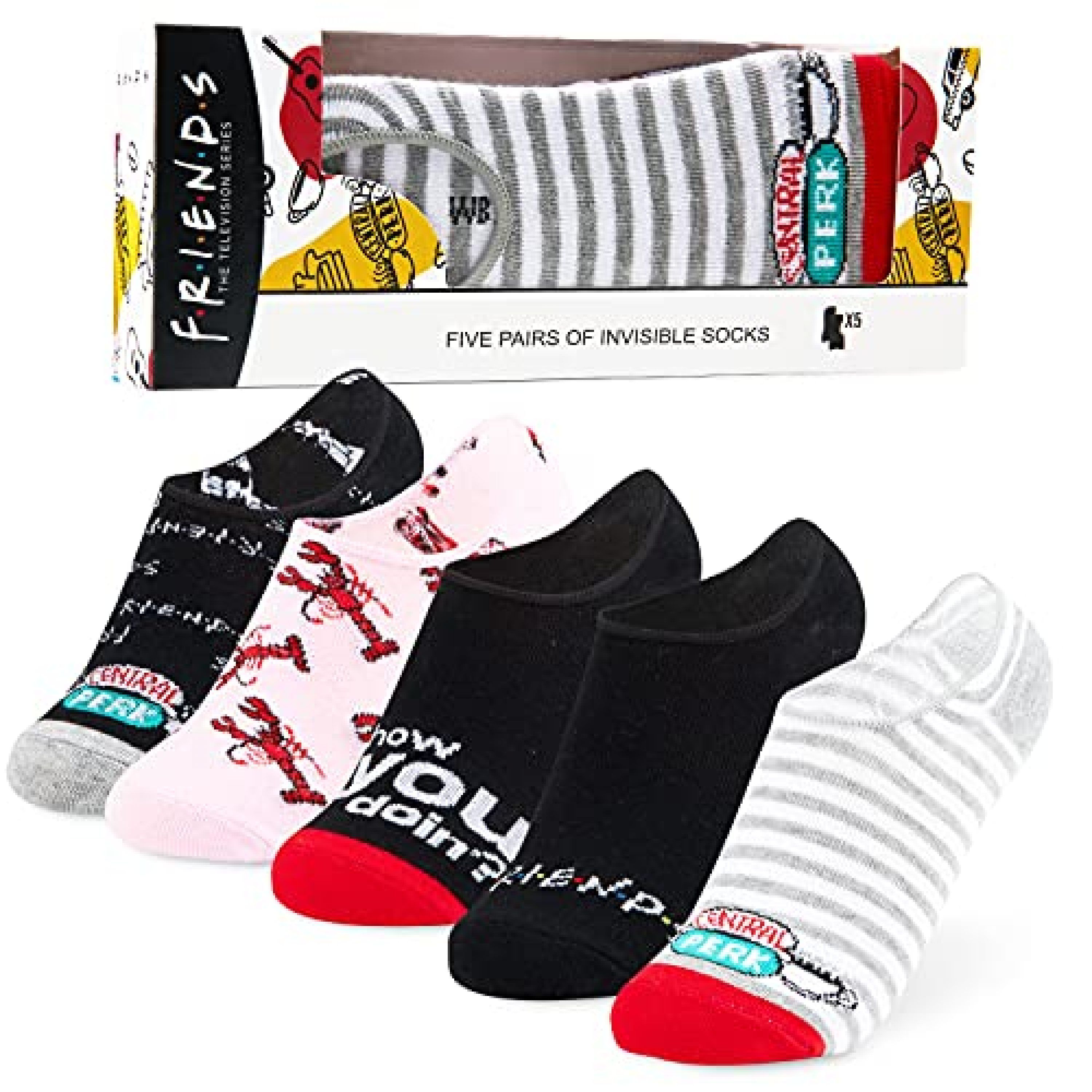 FRIENDS Calcetines Mujer Tobilleros, Pack de 5 Pares de Calcetines Invisibles Mujer