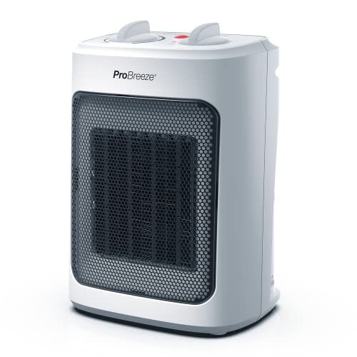 Pro Breeze Mini Calefactor Cerámico de 2000 W, 3 Niveles de Potencia y Modo Solo Ventilador. Pequeño Calentador Para Casa, Oficina, Escritorio, Dormitorio o Terraza – Blanco