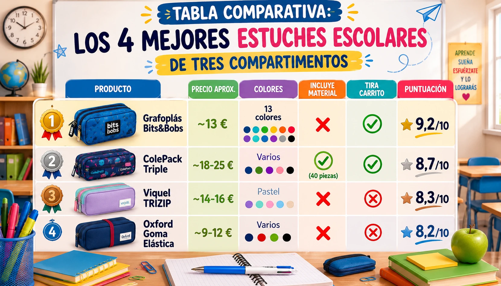 Comparativa estuches escolares tres departamentos