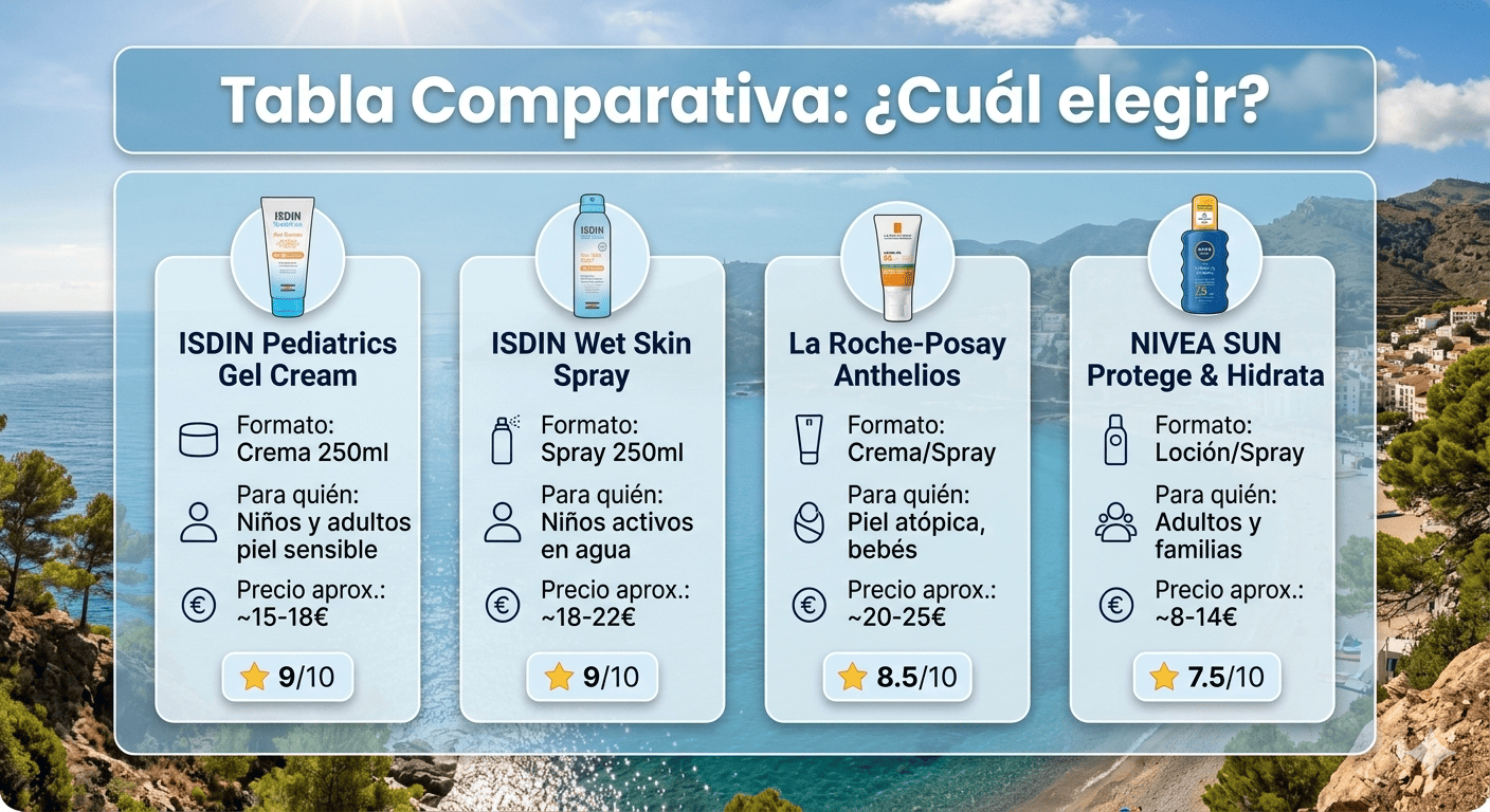 Tabla comparativa protectores solares