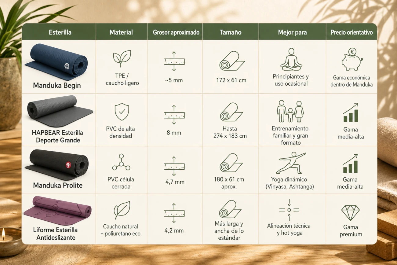 Comparativa directa de esterillas de yoga