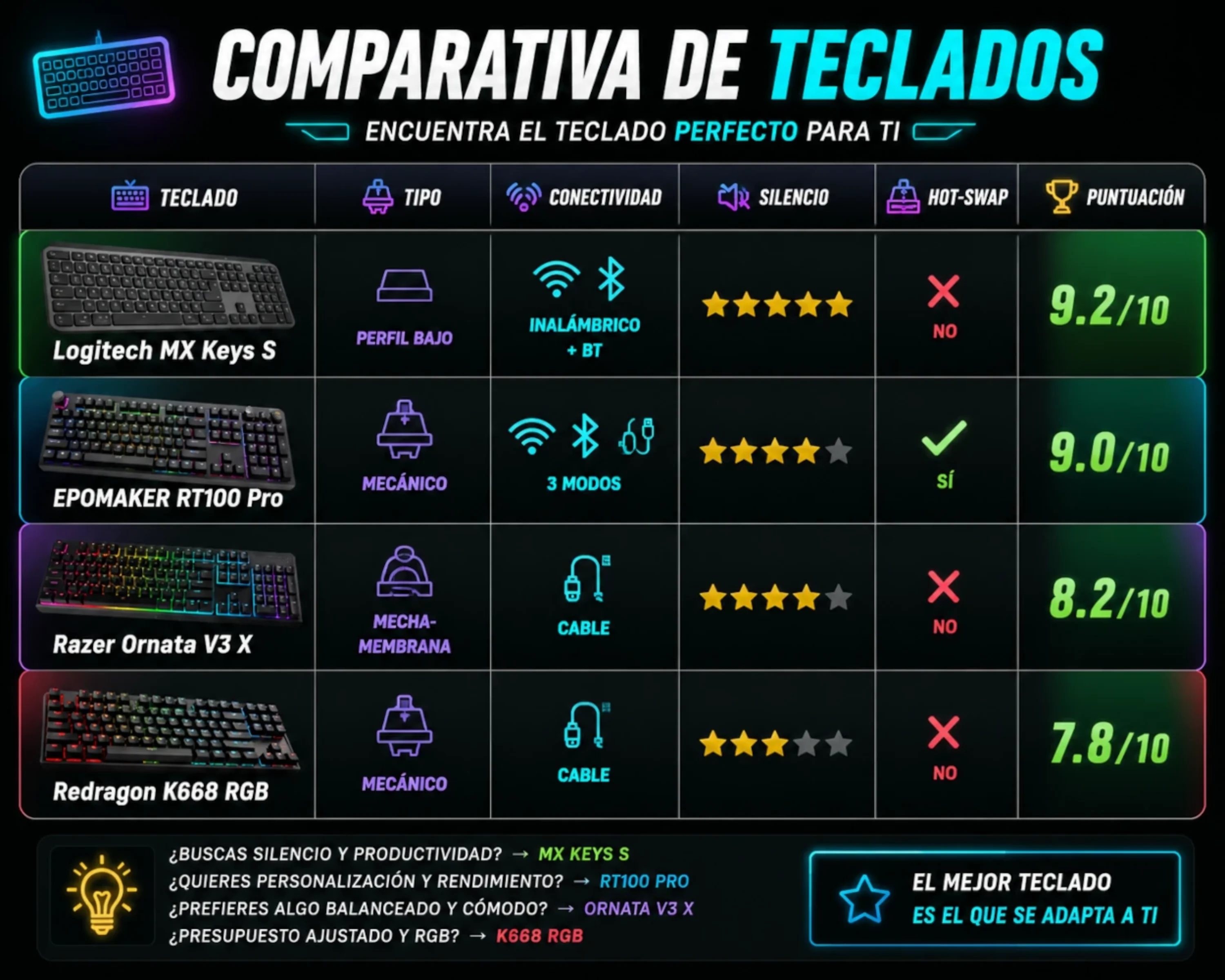 Comparativa teclados silenciosos