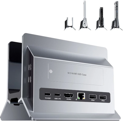 PULWTOP Estación de Acoplamiento Vertical, Macbook Docking Station USB C con M.2 NVMe SSD(SSD No Incluido)
