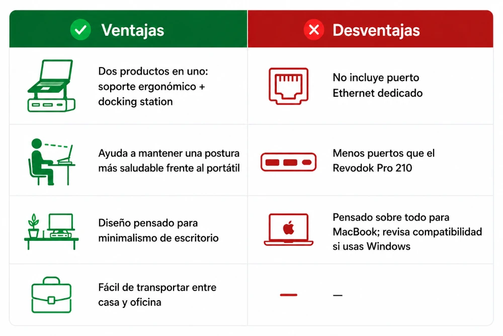 Pros y contras Unanity 8 en 1 Soporte y Docking Station en un Solo Accesorio