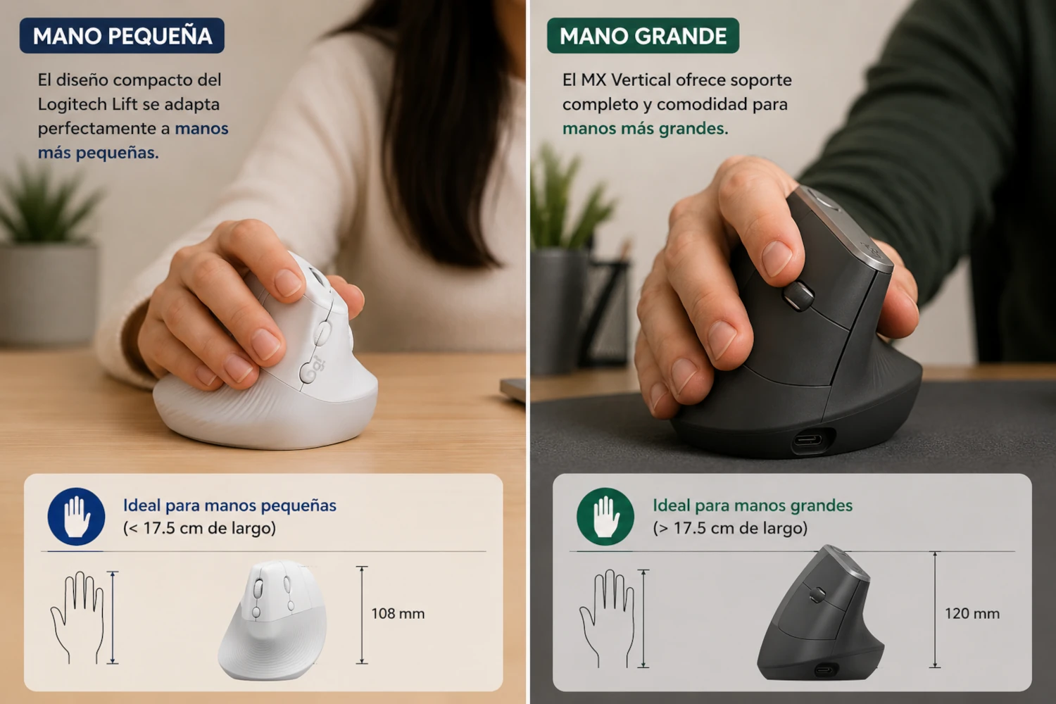 Ratones ergonomicos segun tamaño de la mano