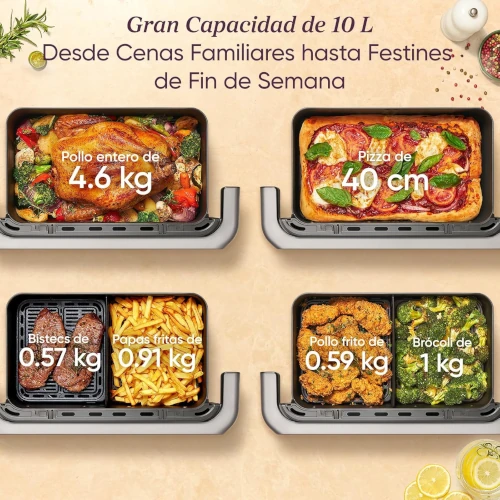 Cosori Freidora de Aire 10L Dual Blaze Twinfry capacidad